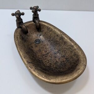 Vtg Style Brass Bronze Clawfoot Bathtub Soap Dish Trinket Tray Made in Italy 6in